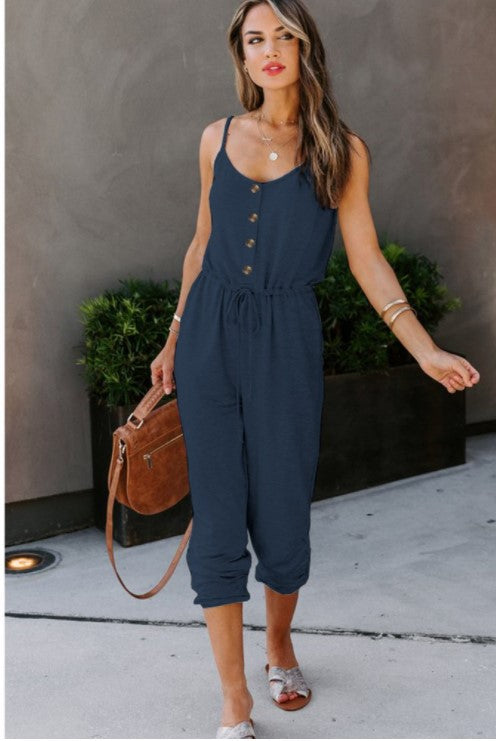 Fashion Suspender Jumpsuit Solid Color Tie Casual Jumpsuit Trousers