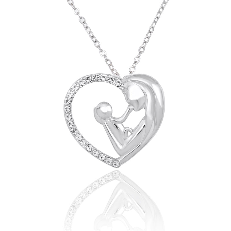 Crystal Hand In Hand Mom And Baby Love Heart Pendant Necklaces For Mother