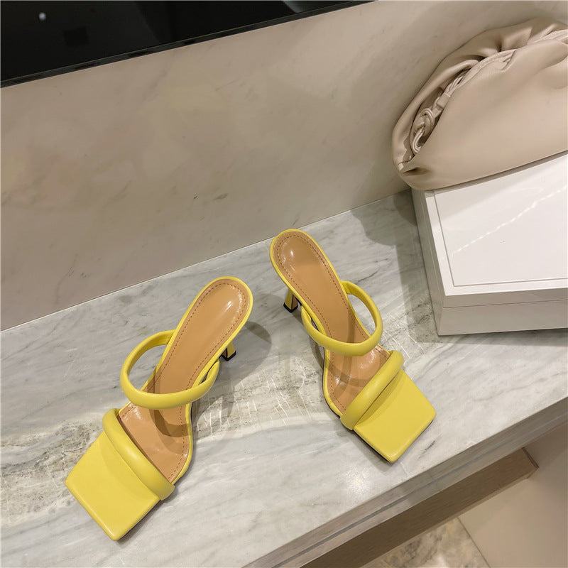 Square-toe Hgh-heel Sandals And Slippers Candy-colored Stiletto-heel Women's Shoes