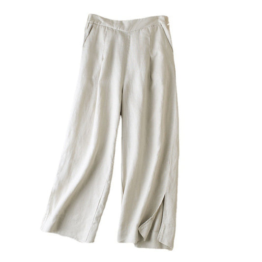Loose Plus Size Casual Nine-point Linen Wide-leg Pants Women Casual