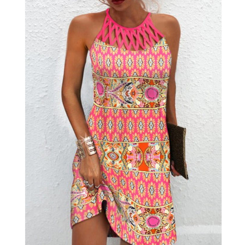 Fashion Print Dress Casual Halterneck Dresses For Women Summer Clothes