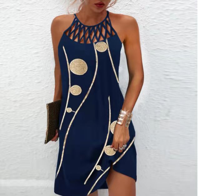 Fashion Print Dress Casual Halterneck Dresses For Women Summer Clothes