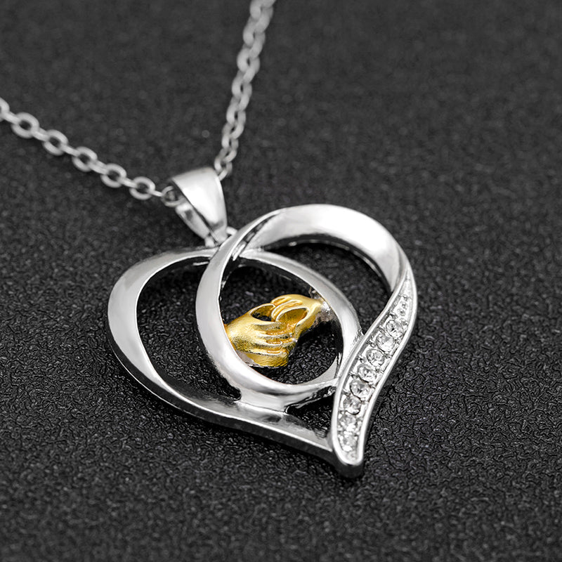 Crystal Hand In Hand Mom And Baby Love Heart Pendant Necklaces For Mother