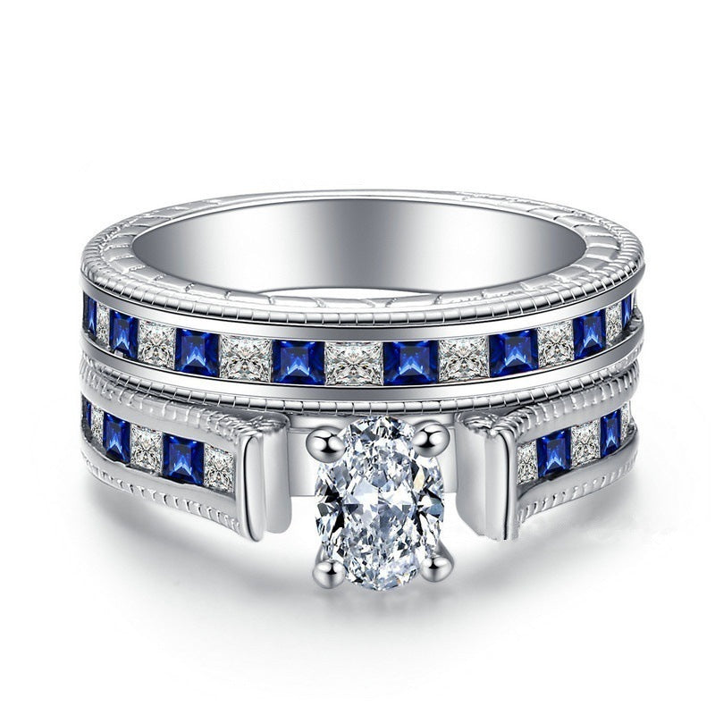Ladies White And Blue Diamond Rings Couple Set Rings
