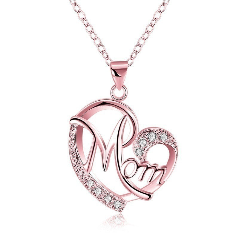 Rhinestone Letter Mom Heart Pendant Necklaces For Mother