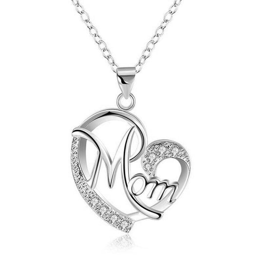 Rhinestone Letter Mom Heart Pendant Necklaces For Mother