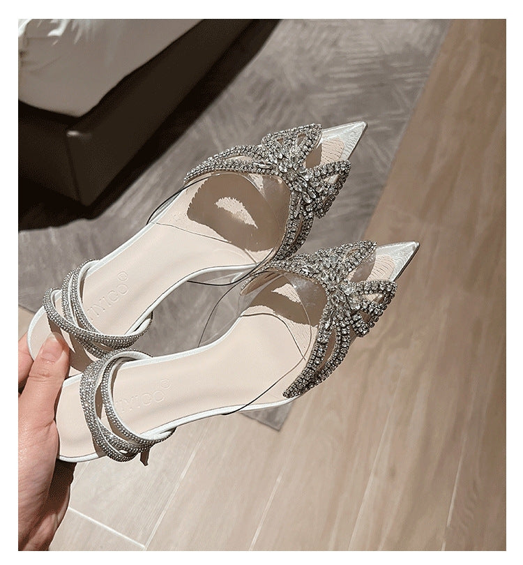 High-end Crystal Shoes Women's Sandals New Butterfly Diamond Evening Dress All-matching