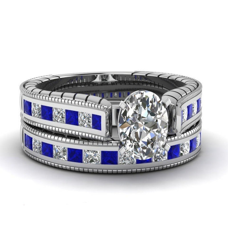 Ladies White And Blue Diamond Rings Couple Set Rings