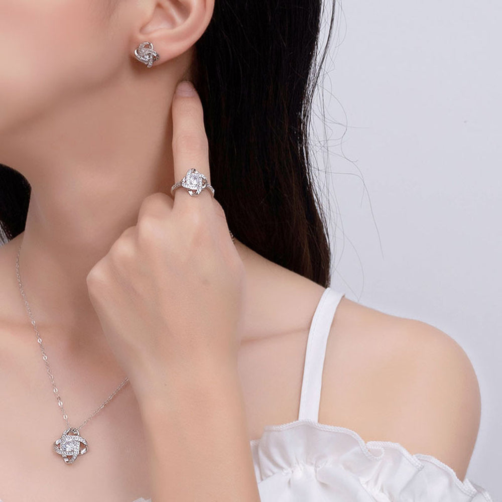 Four Leaf Clover Zircon Necklace Earrings Crystal Love Necklaces For Women