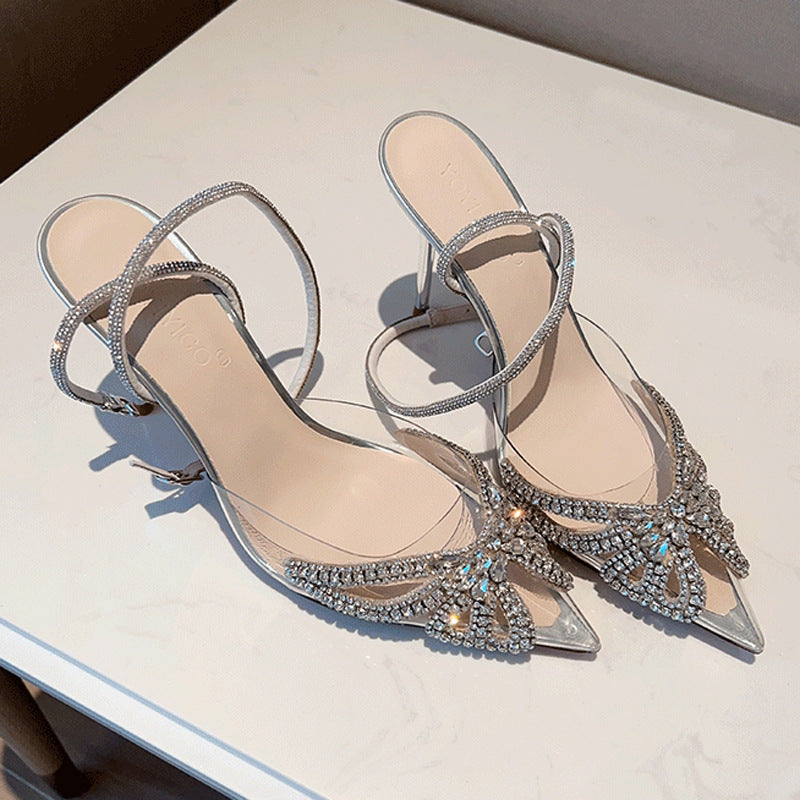 High-end Crystal Shoes Women's Sandals New Butterfly Diamond Evening Dress All-matching